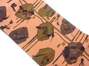 縮緬地金彩野菜に幾何学模様名古屋帯